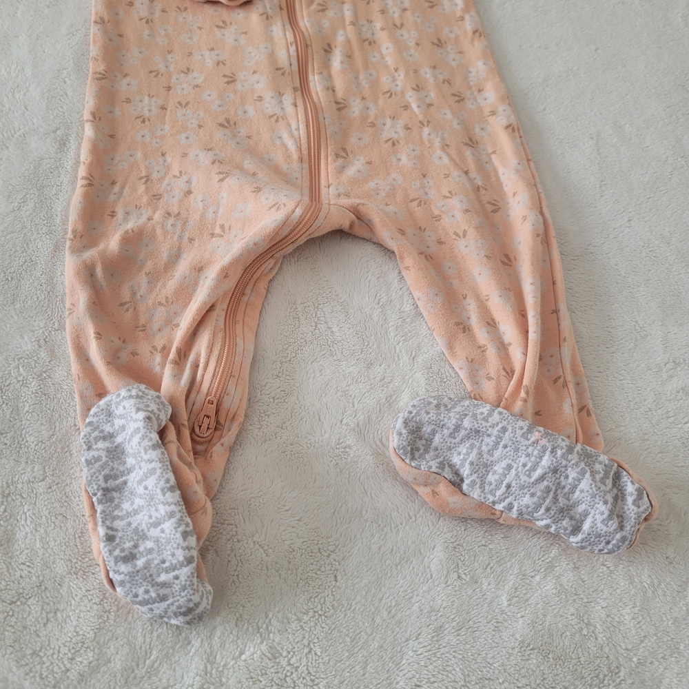 🧸4/20$ Pekkle 18M Pajama Sleeper Peach Floral Gardening Zip-up Cotton - Picture 5 of 5